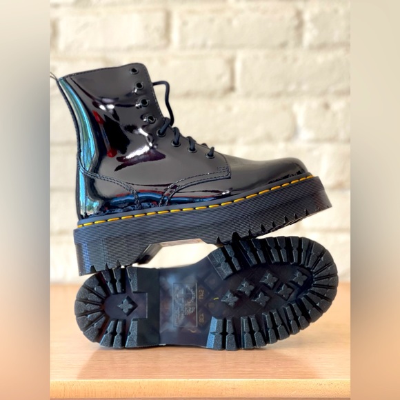 Dr. Martens Shoes - Doc Dr Martens Jadon Black Patent Leather Platform Combat Boots Women's Size 7